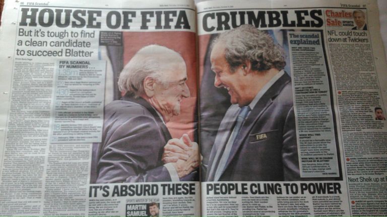 Probleemid FIFAs on inglastel alati hambus olnud. NIi käsitleb Sepp Blatteri ja Michel Platini ametist taandamist Daily Mail.