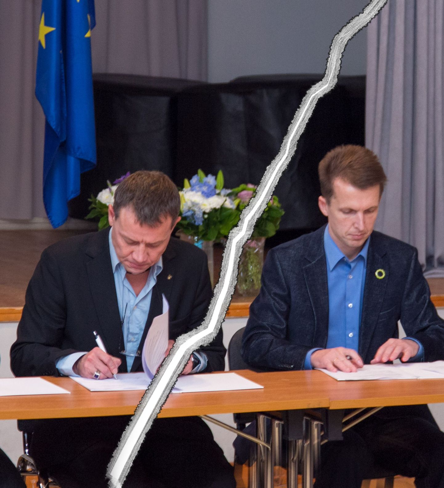 Novembris sõlmisid Jaanus Raidal (vasakul) valimisliidust Otepää ja Kuldar Veere liidust Otepää Kodanik koostööleppe valla juhtimiseks. Kolmas osapool oli Urmas Kuldmaa IRList.