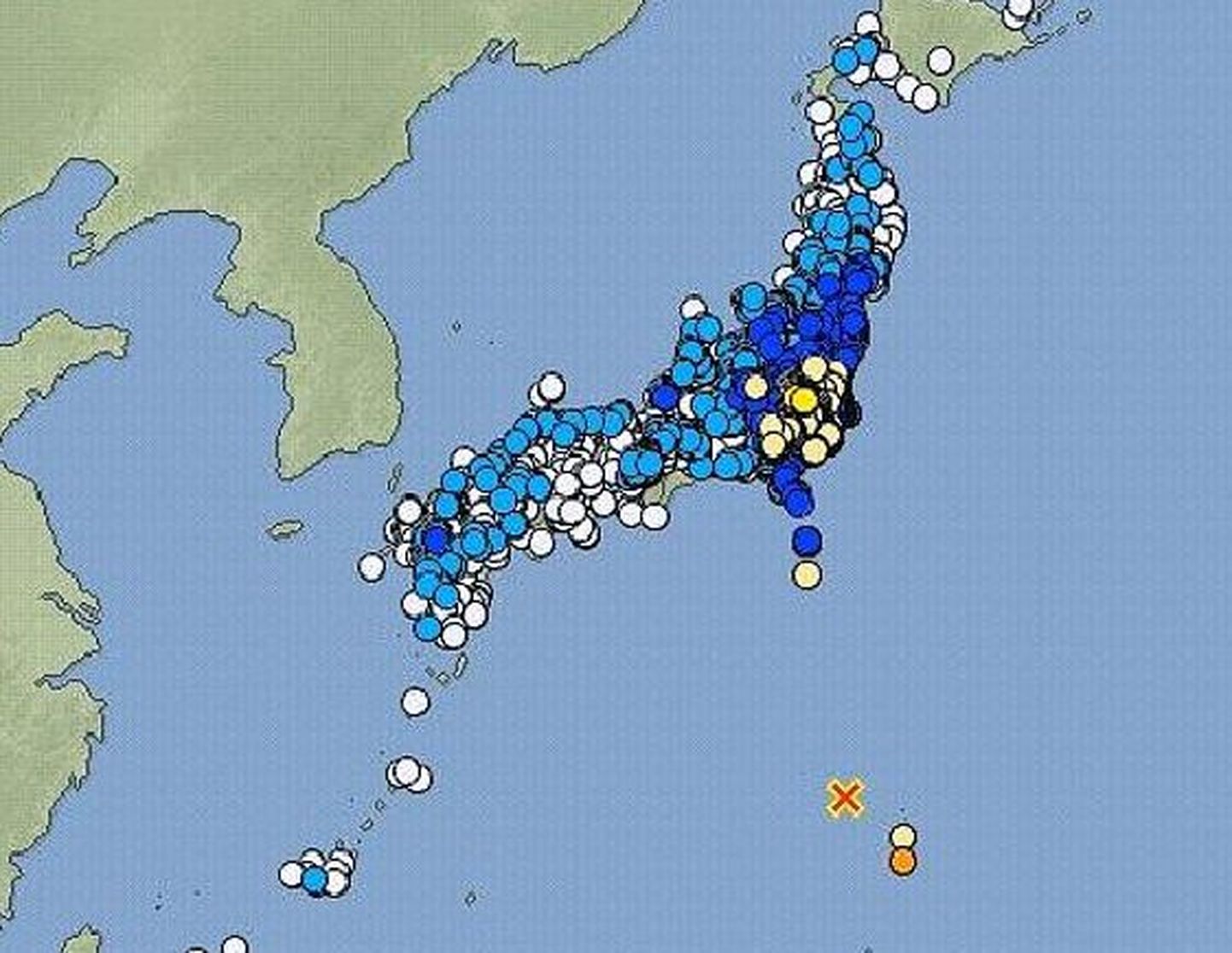 Rist märgib täna toimunud võimsa veealuse maavärina asukohta.
