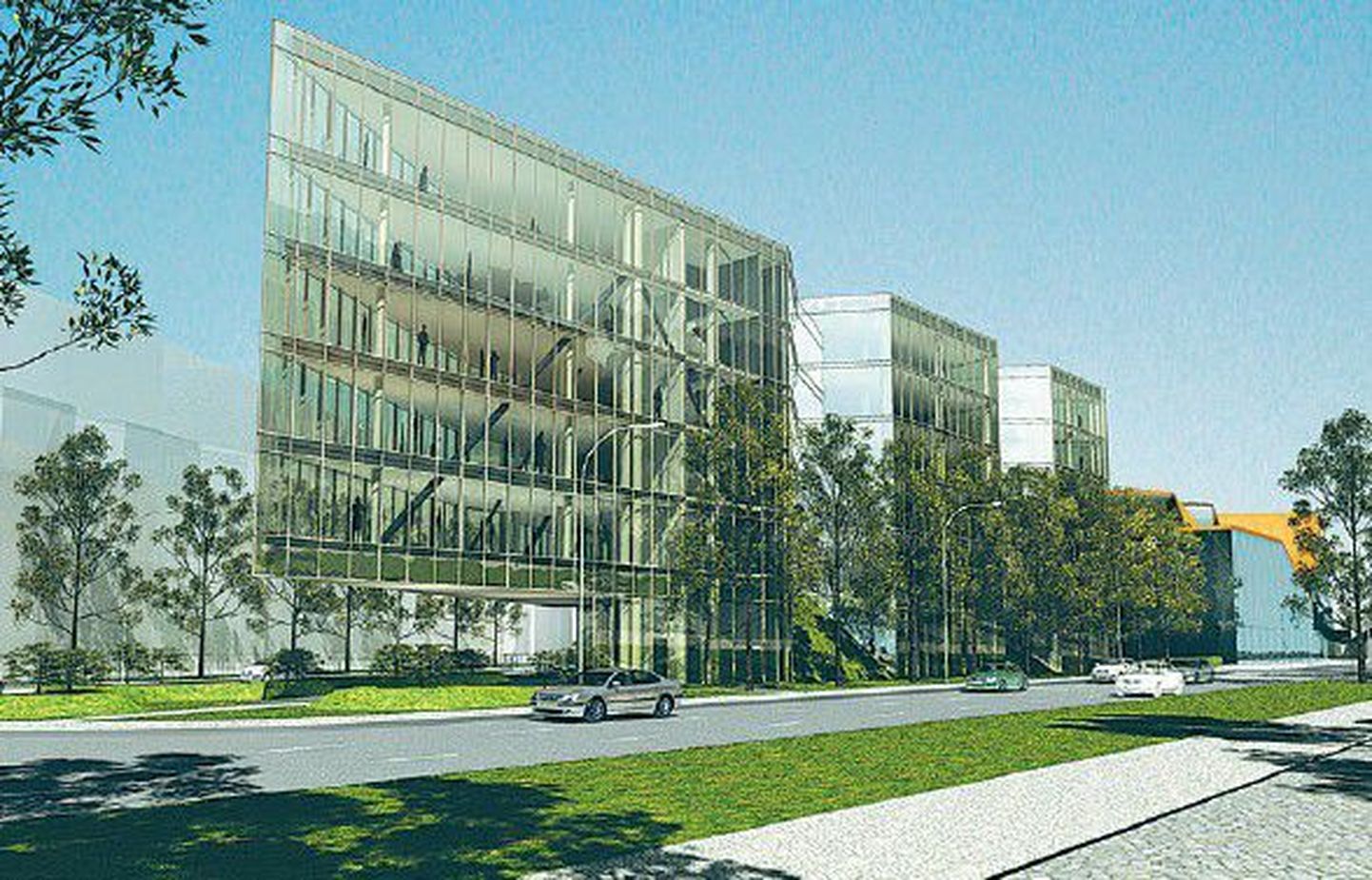 На пустыре между Адмиралтейским бассейном и улицей Ахтри будет построено шестиэтажное офисное здание Navigator необычной архитектуры. Фото: Архитектурное бюро Урмаса Лыокесе.