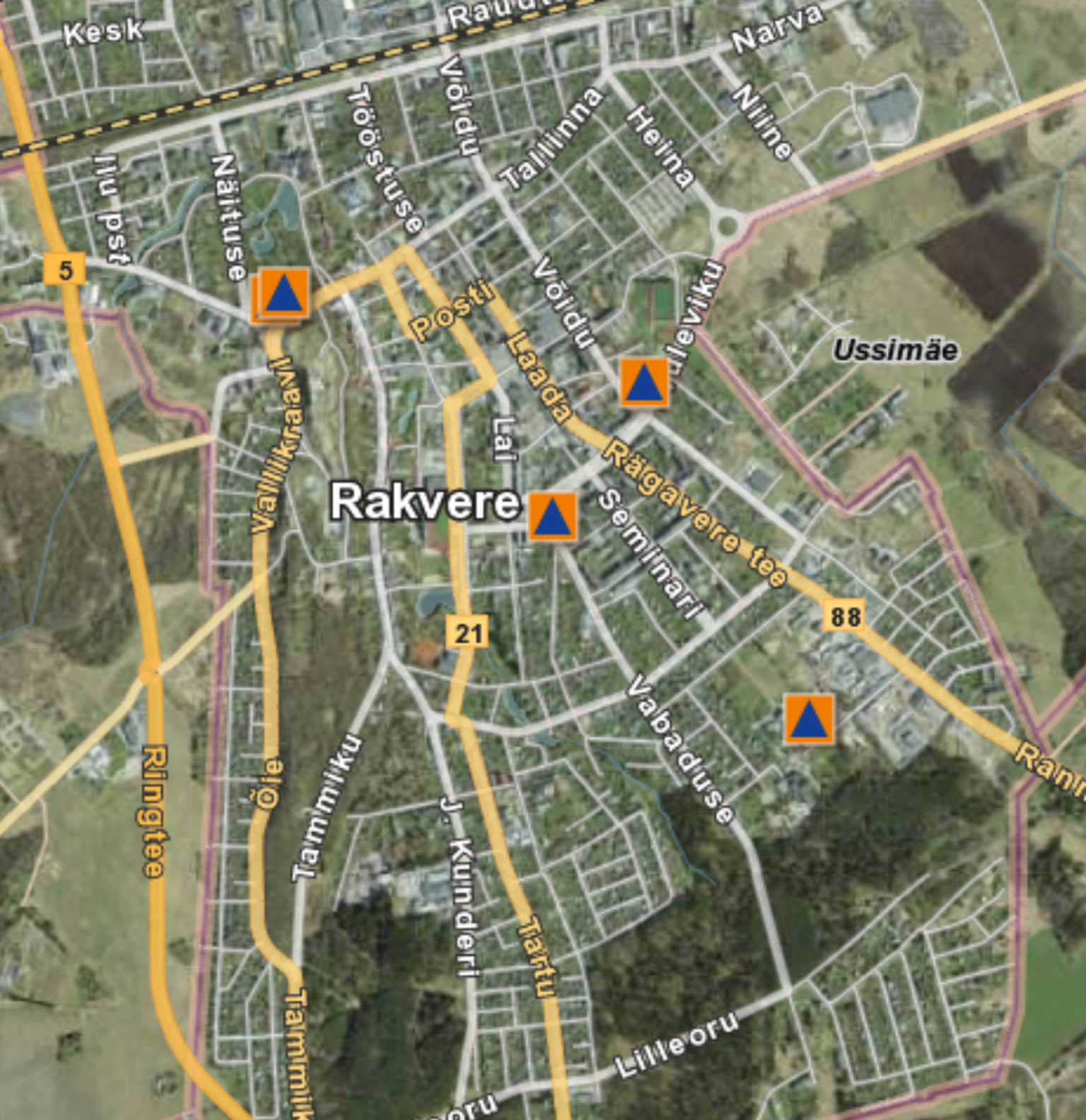 Rakvere avalikud varjumiskohad maaameti kaardil.