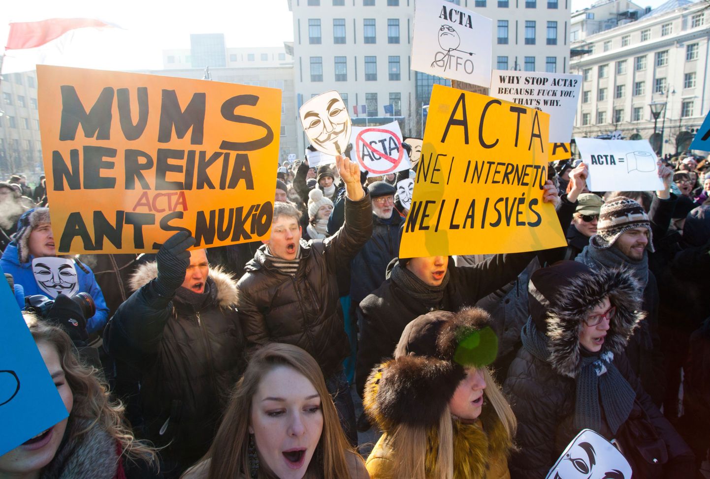 ACTA vastane meeleavaldus Leedu pealinnas Vilniuses 11. veebruaril.