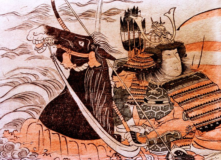 Pilt, mis kujutab hobusel ratsutavat samuraid
