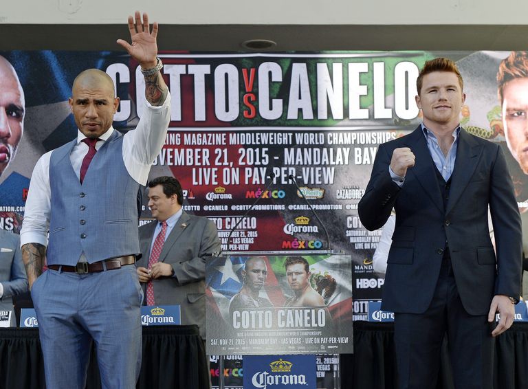 Miguel Cotto (vasakul) ja Canelo Alvarez lähevad omavahel oodatud duellis vastamisi. Foto:
