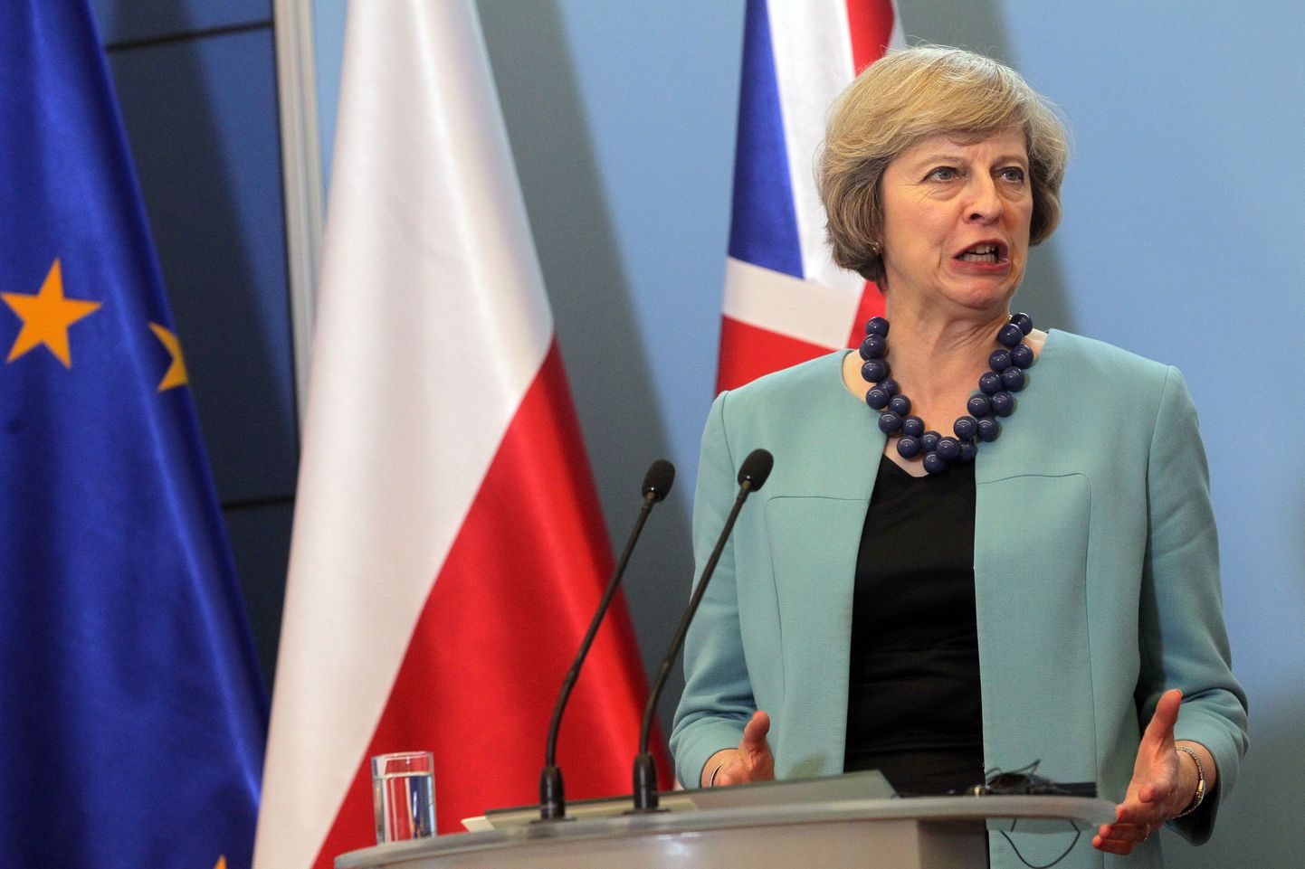 Briti peaminister Theresa May andmas pressikonverentsi eile Poola pealinnas Varssavis.
