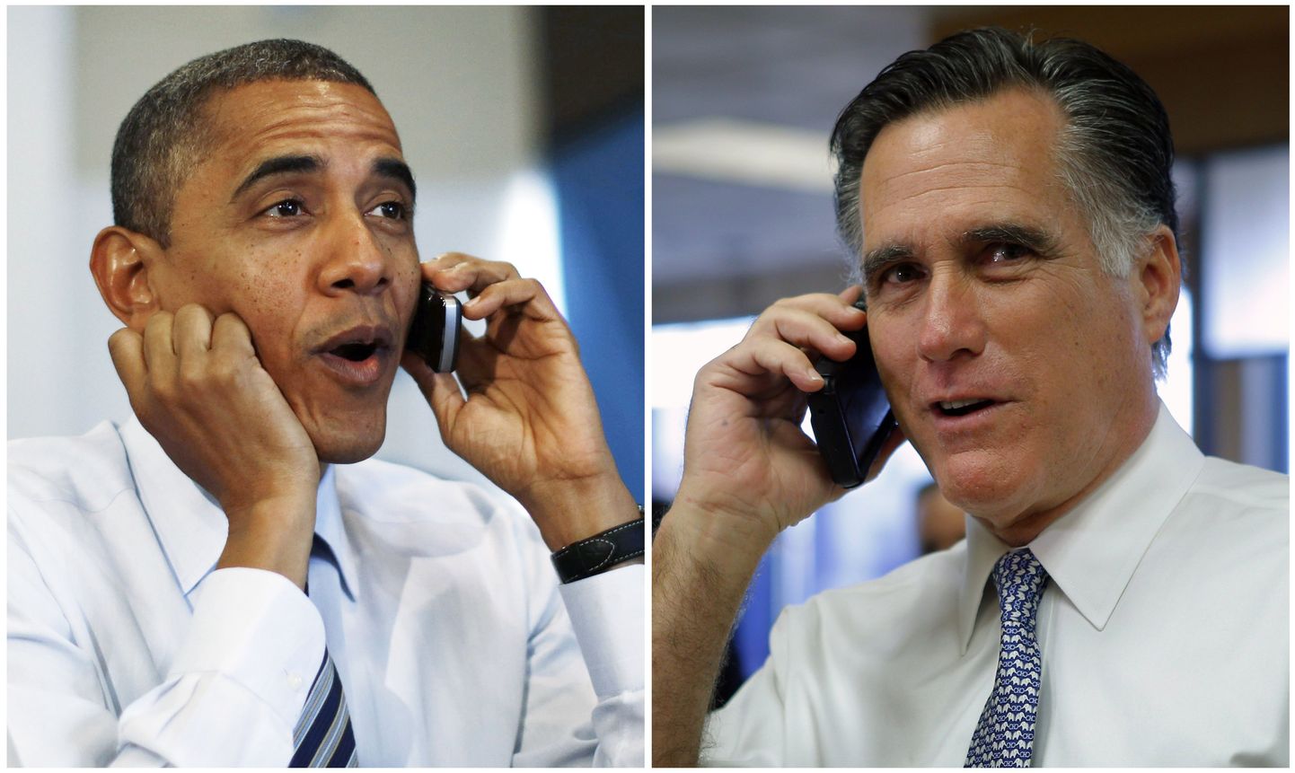 Barack Obama ja Mitt Romney valimispäeval.