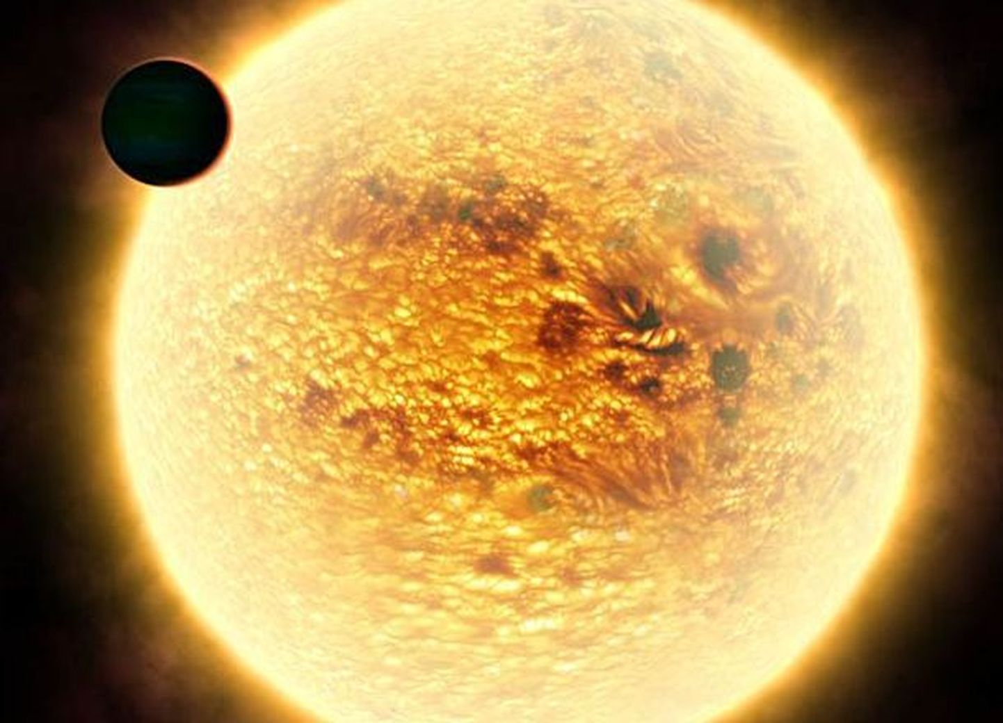 Kunstniku nägemus kõige kõrgema temperatuuriga planeedist WASP-12b ja tema kaaslasest