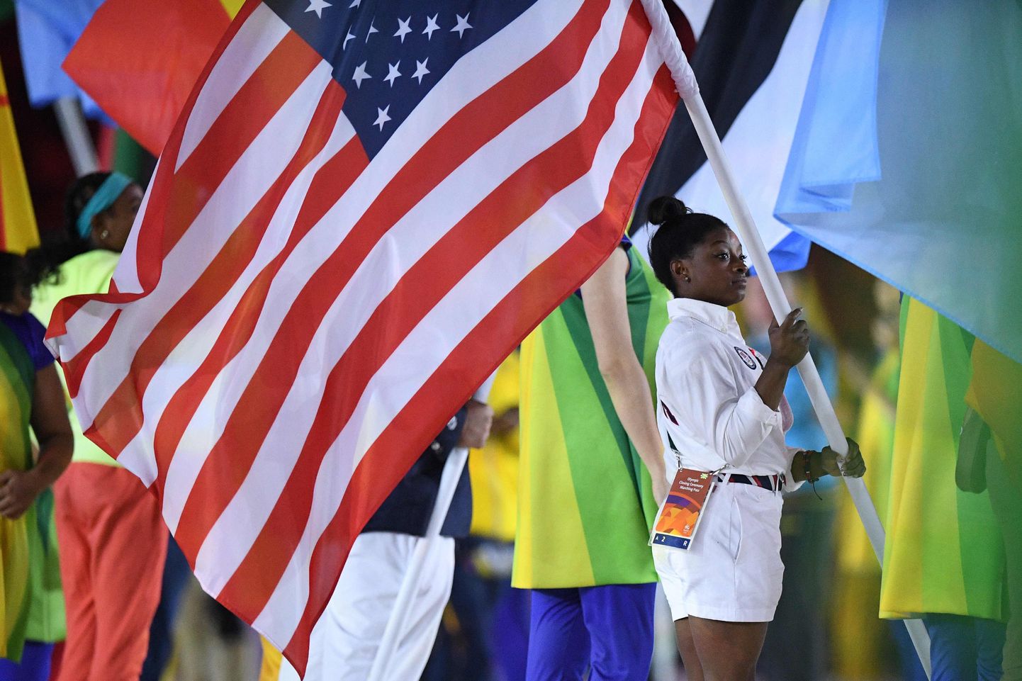 Спортмены США на церемонии закрытии Олимпиады.