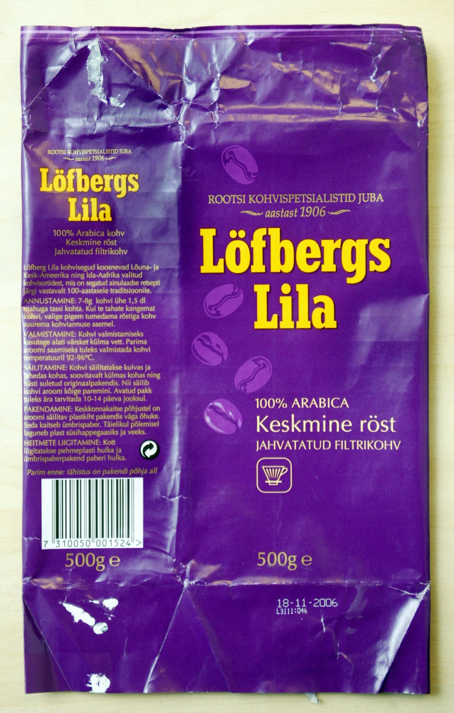 Pildil Löfbergs Lila kohvi pakend.