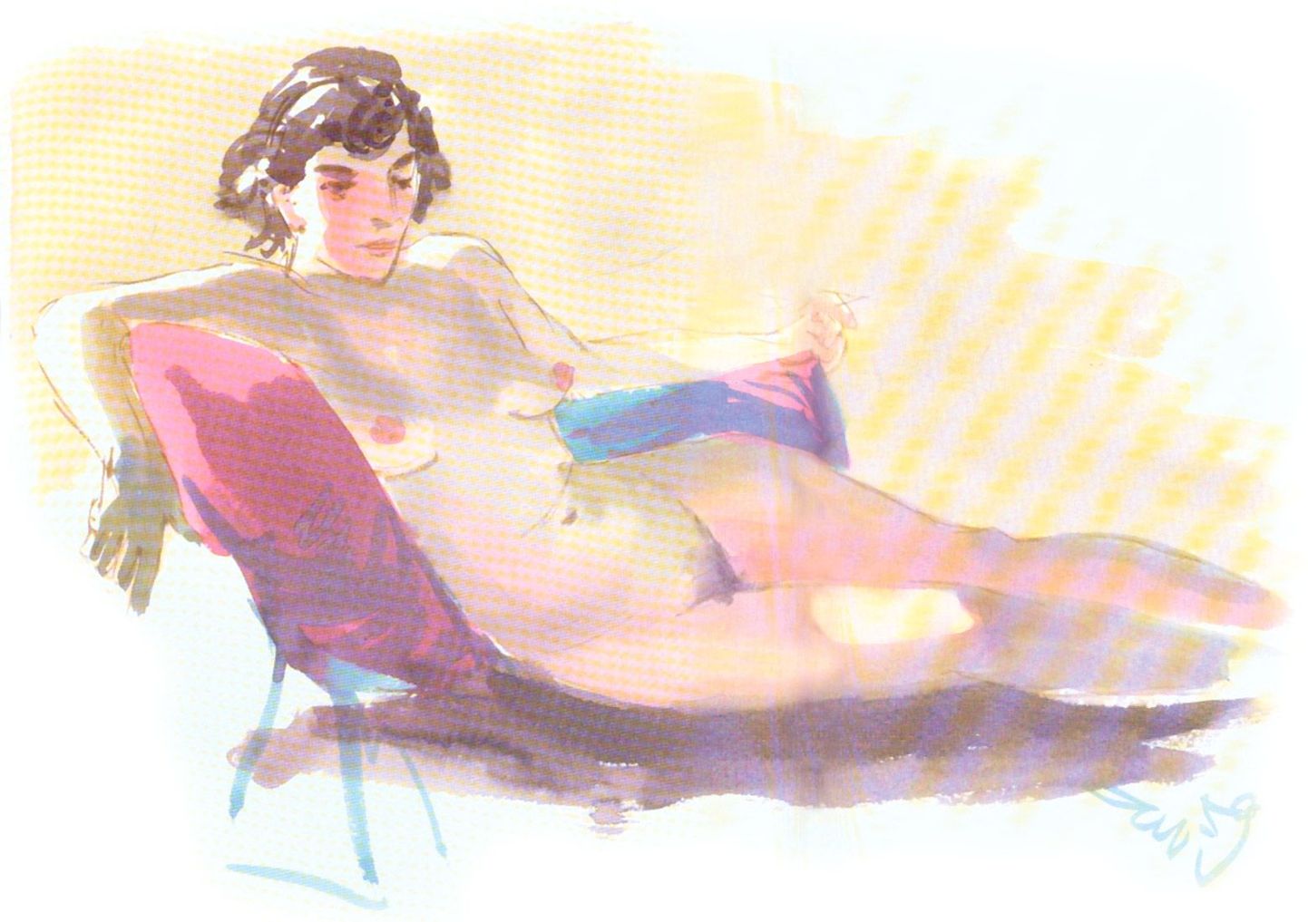 Aktimaal, modelliks ilmselt Valteri teine naine Maimu. Akvarell. 1959. Edgar Valter
