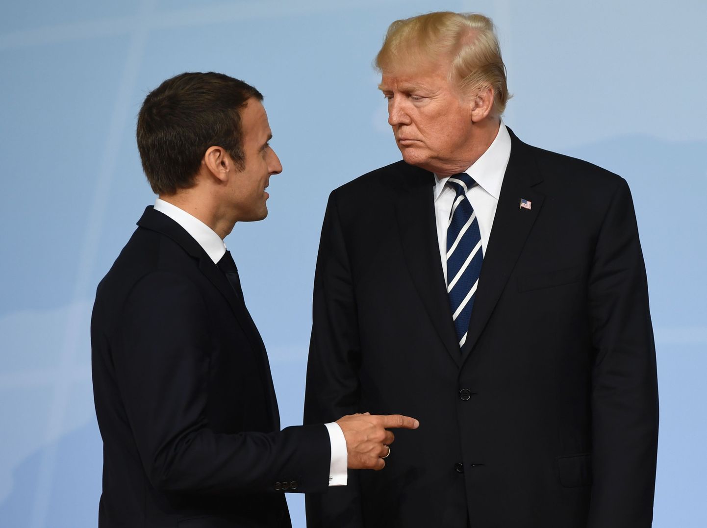 Prantsuse president Emmanuel Macron ja USA riigipea Donald Trump G20 tippkohtumisel 7. juulil Hamburgis.