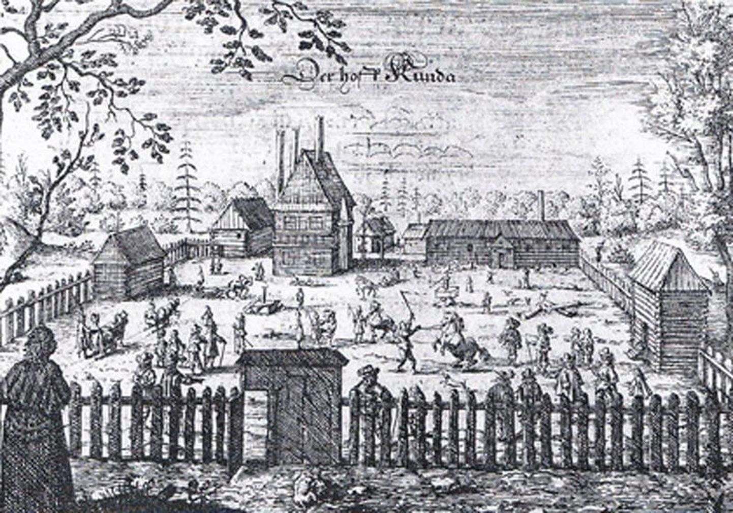 Pilt Kunda mõisast, nagu seda nägi Adam Olearius, 1647. a ilmunud raamatus.