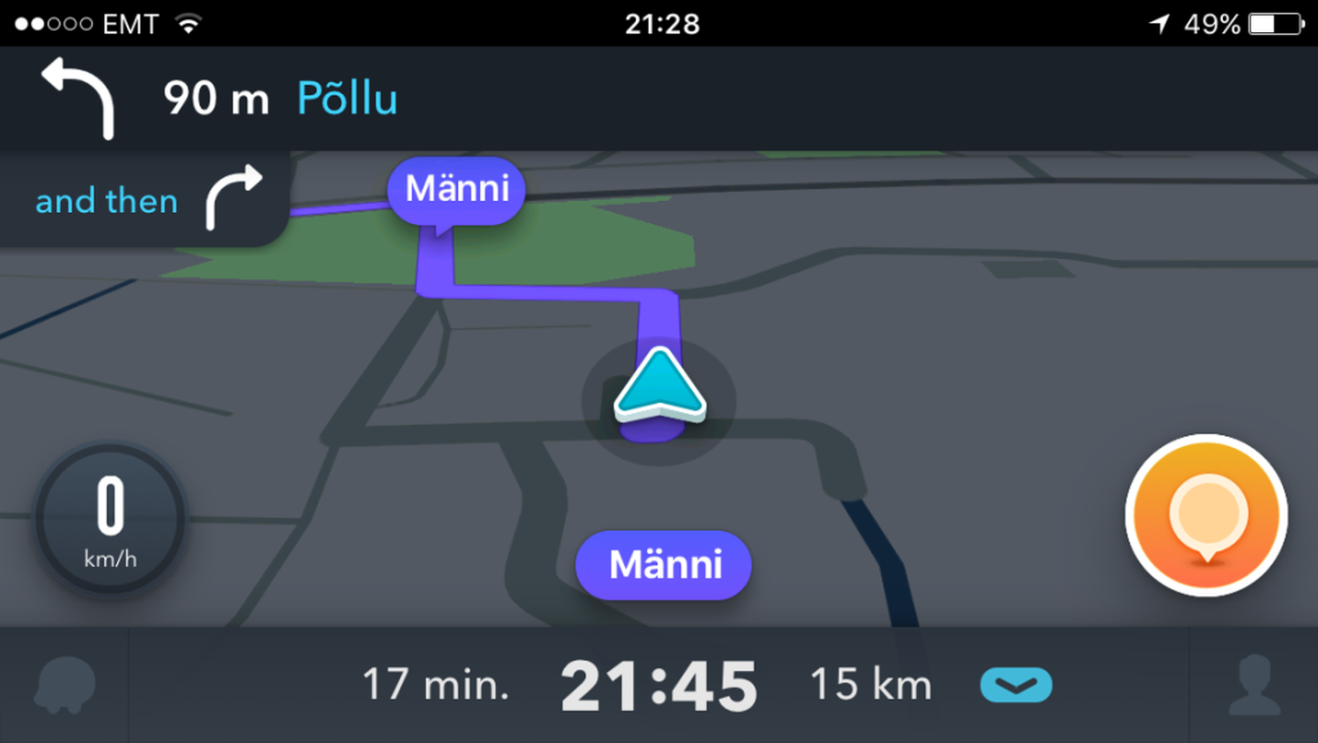 Waze aitab sihtpunkti jõuda kiirelt ja turvaliselt, valides teekonna vastavalt teeoludele.