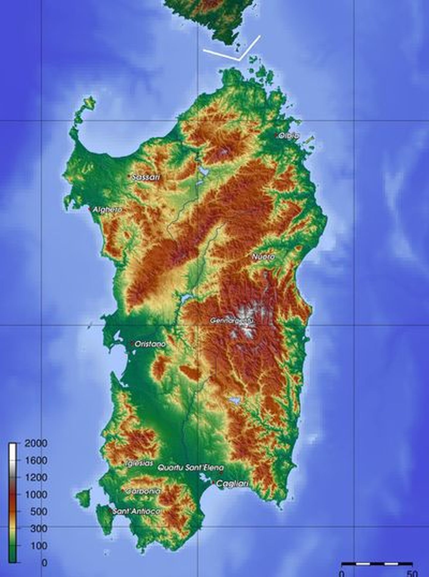 Sardiinia saare topograafiline kaart