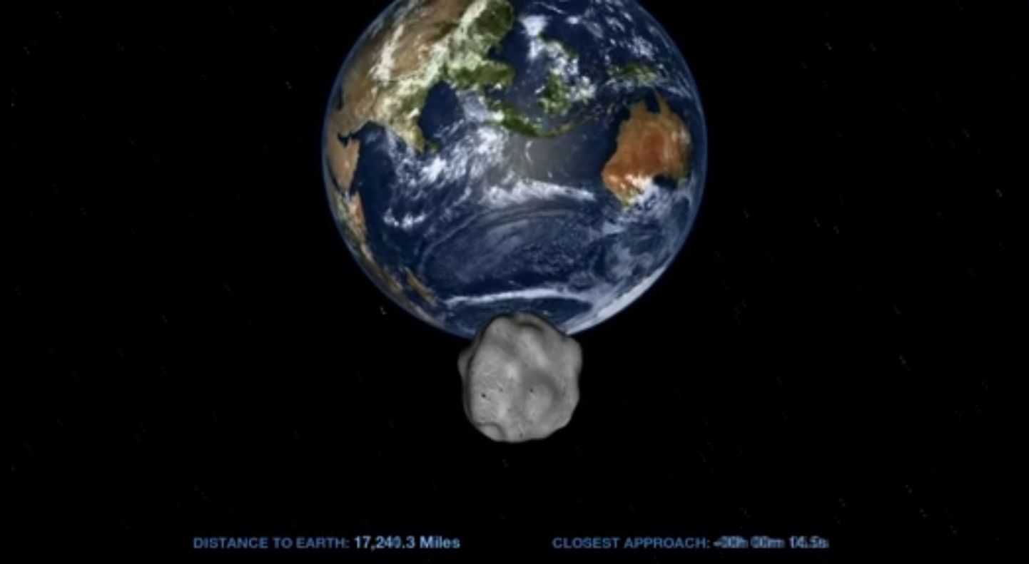 Kunstniku nägemus Maast mööda liikuvast asteroidist 2012 DA14