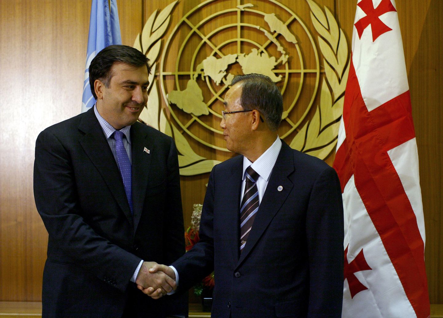 Gruusia president Mihheil Saakašvili ja ÜRO peasekretär Ban Ki-moon ÜRO peaassambleel.