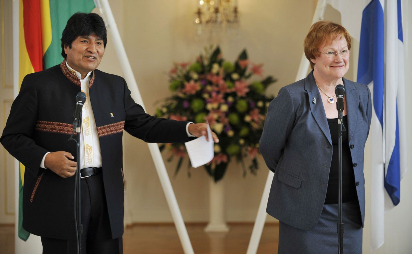 Boliivia president Evo Morales (vasakul) ja Soome riigipea Tarja Halonen.