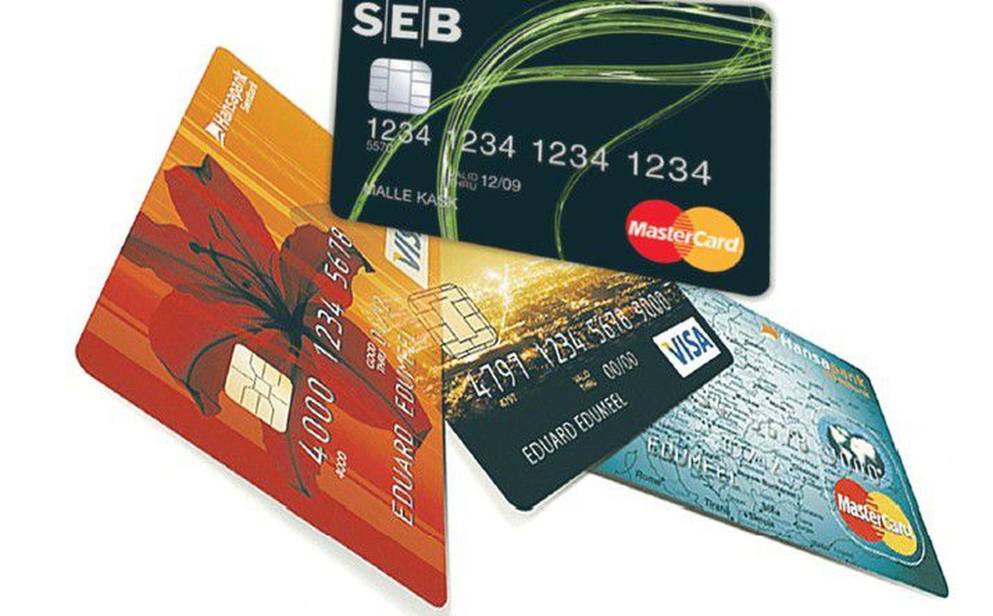 Valik krediitkaarte, mida Hansapank ja SEB Ühispank oma klientidele pakuvad..
