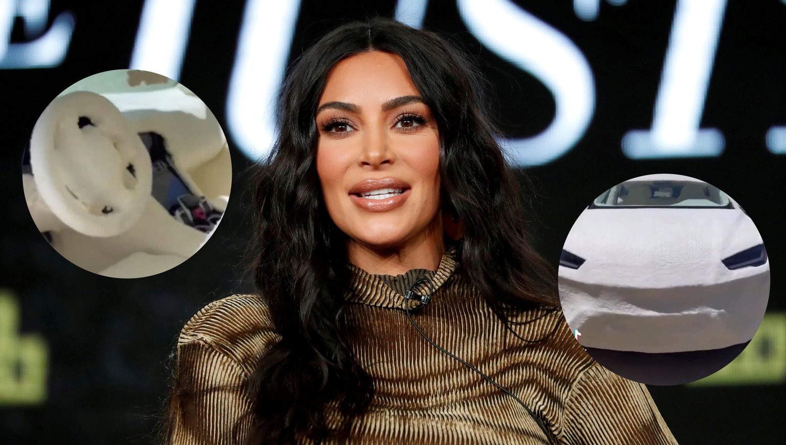 Kim Kardashian ja uus auto. Elu24 kollaaž.