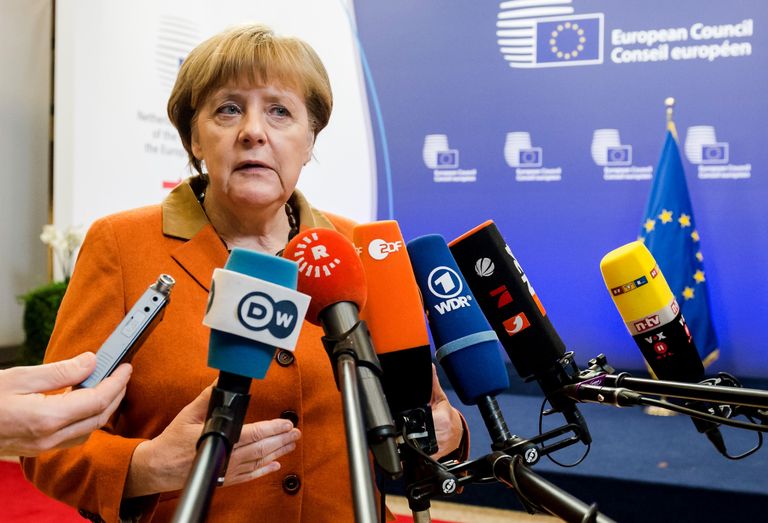 Merkel Brüsselis ajakirjanike küsimsutele vastamas. Foto: AP/Scanpix
