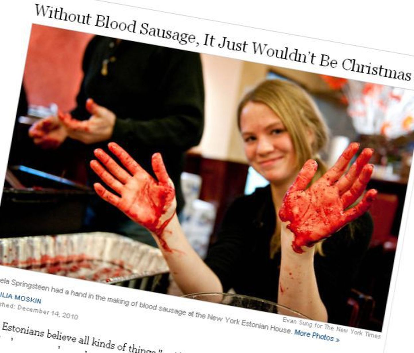 Fragment NYT veebiversioonis ilmunud verivorstide tegemist kirjeldanud artiklist.