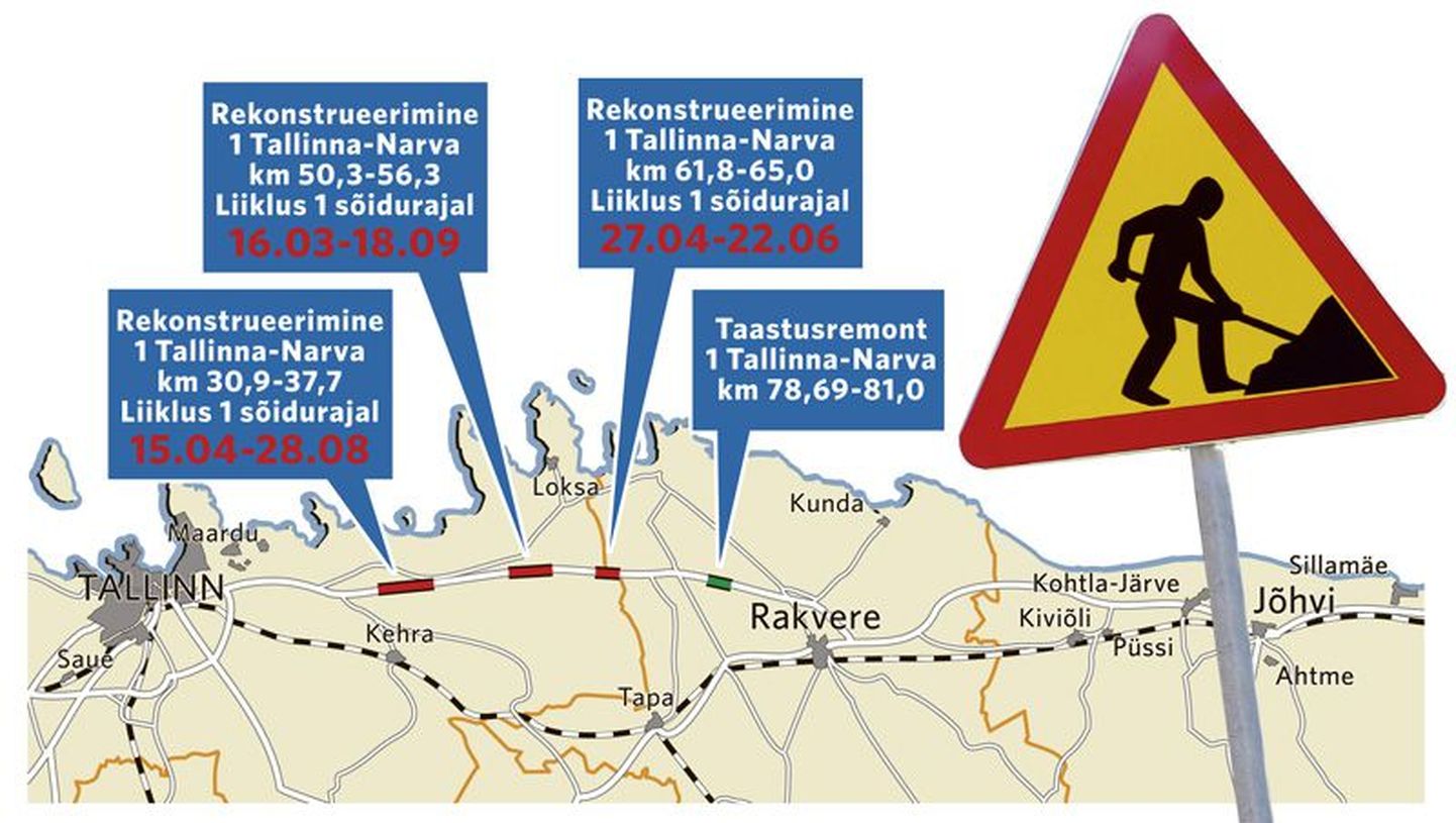Tallinna-Narva maanteel tuleb neli remondilõiku.