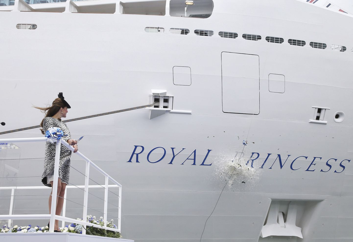 Royal Princessi ristimistseremoonia mullu juunis Inglismaal Southamptonis. 330 meetri pikkusest Royal Princessist saab pikim Tallinnas peatunud laev.