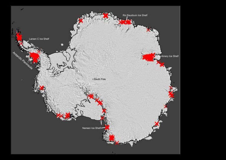 Antarktika sulavete teadaolev paigutumine mandri maastikus.
