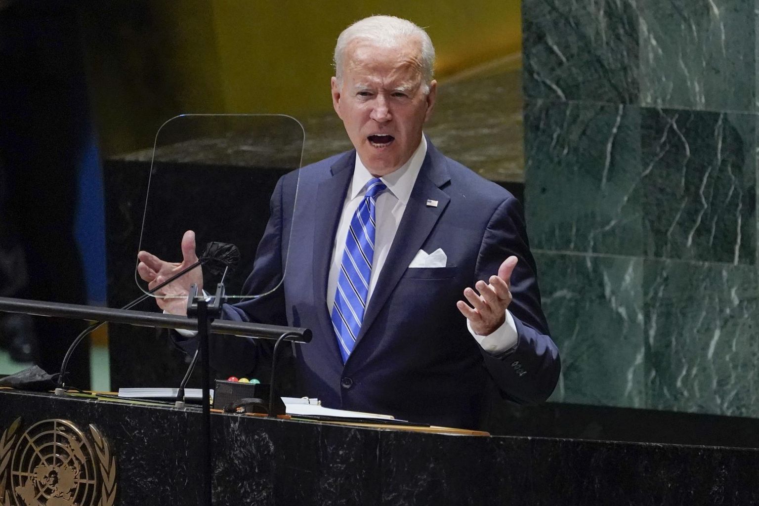 Ameerika Ühendriikide president Joe Biden 76. ÜRO Peaassambleel kõnelemas.