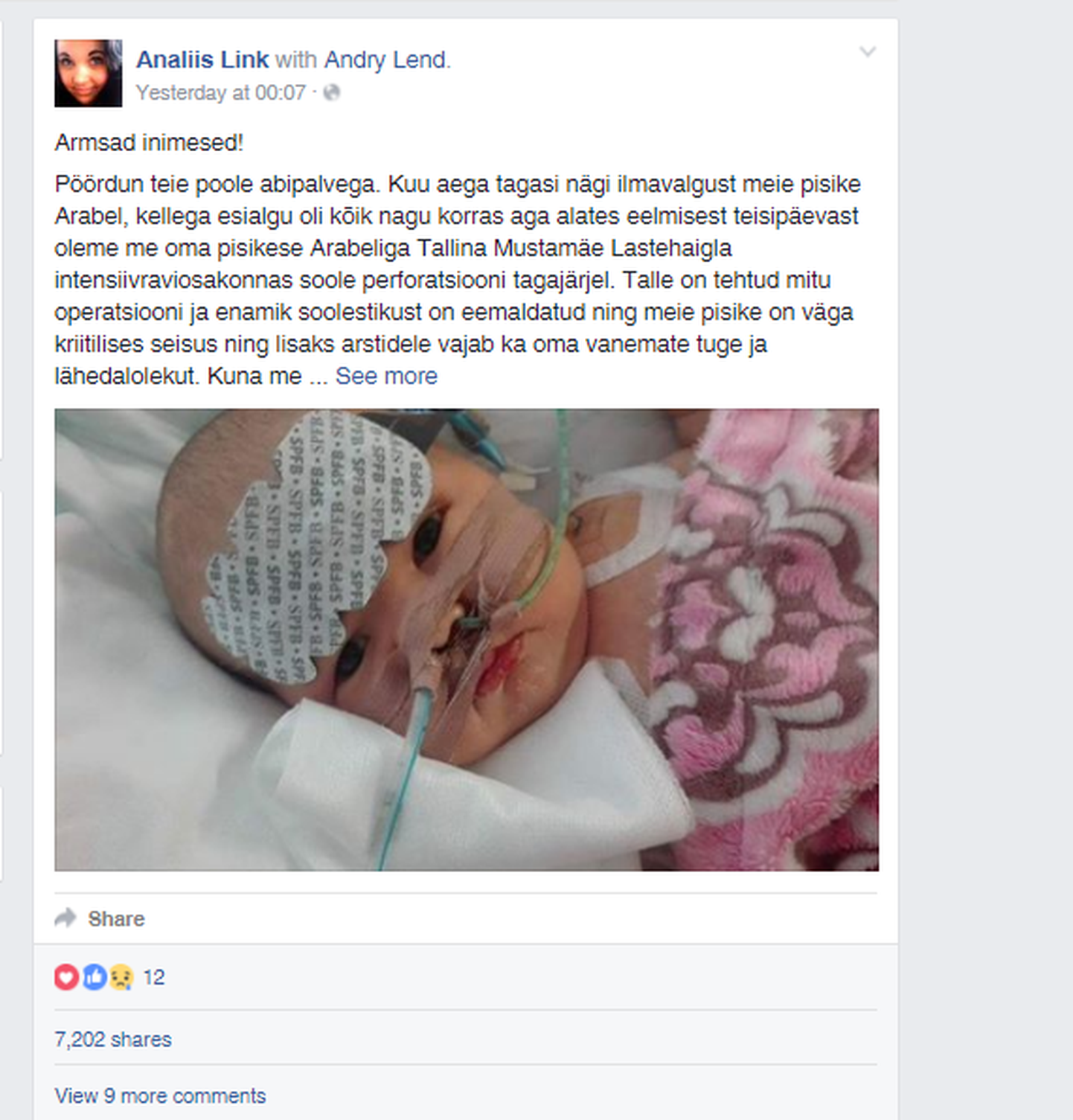 Facebookis on Arabeli ema abipalvet jagatud üle 7000 korra.