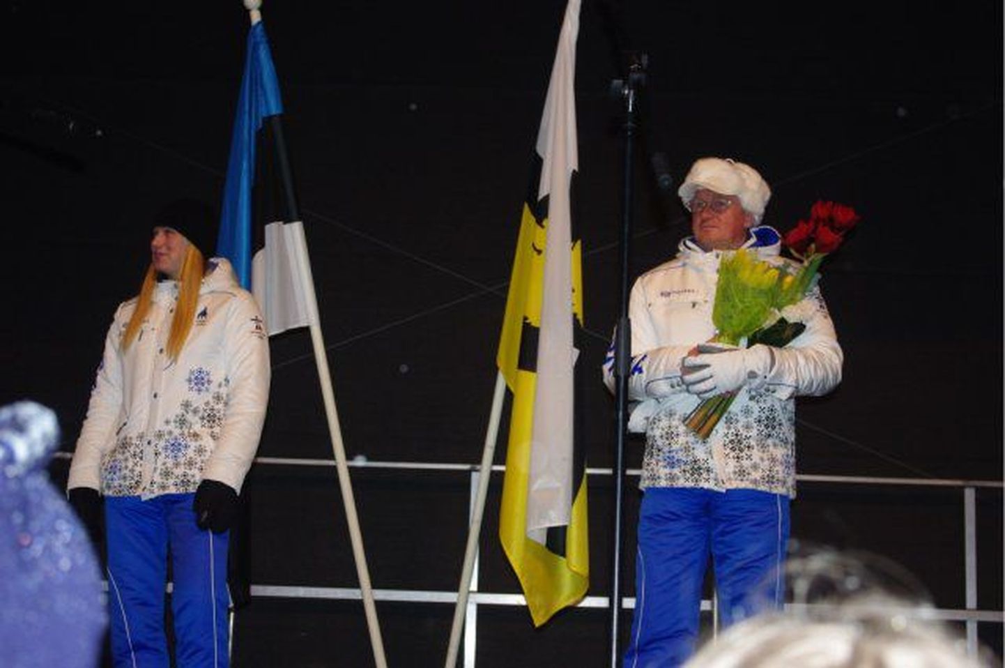 Kristina Šmigun-Vähi ja tema treenerist isa Anatoli Šmiguni vastuvõtt Otepääl.