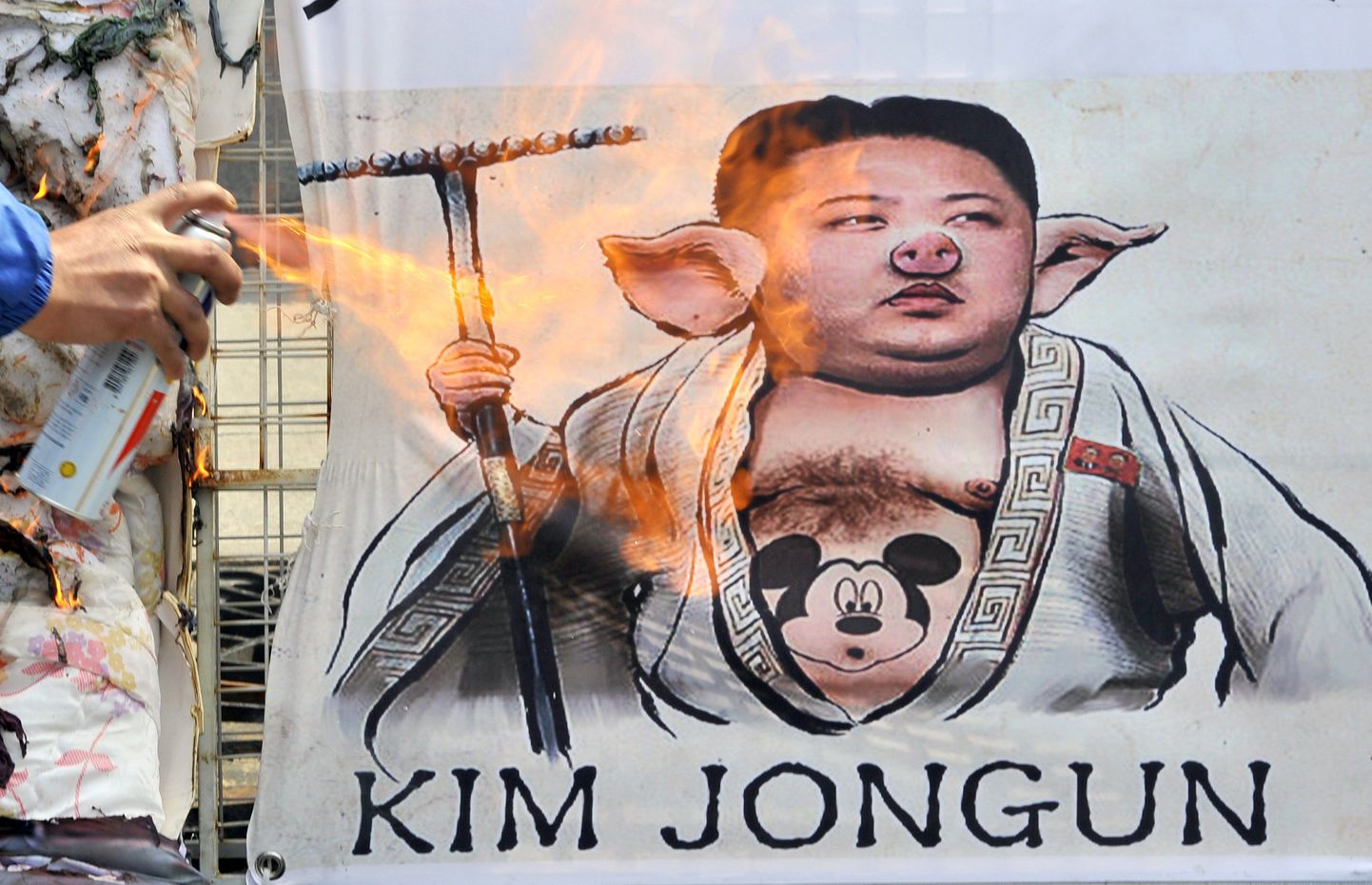 Põhja-Korea diktaatorist Kim Jong-unist tehtud karikatuur Soulis.