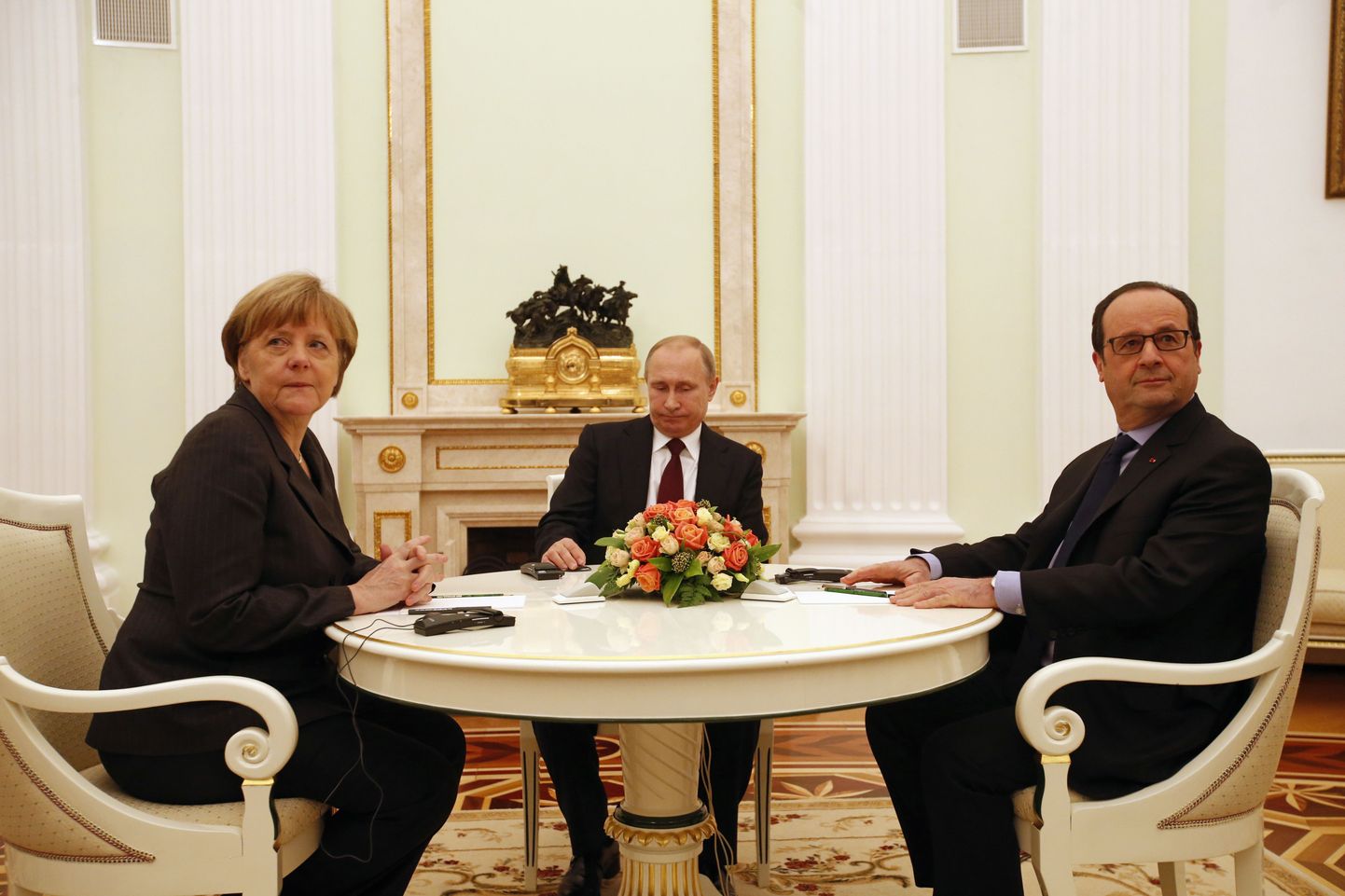 Ангела Маркель, Владимир Путин и Франсуа Олланд.