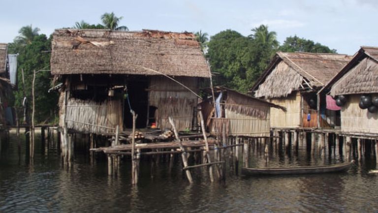 Tipisks papuasu ciemats upes krastā. Biga upe, Misool sala 