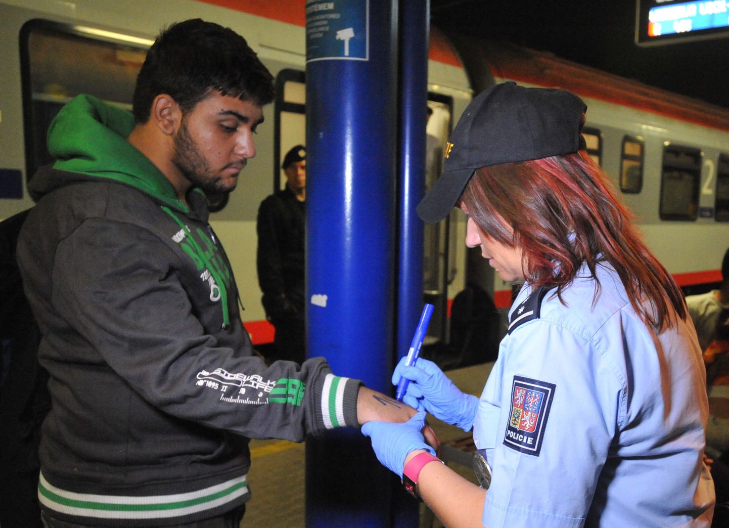 Tšehhi politsei märgistamas riiki saabunud migranti.