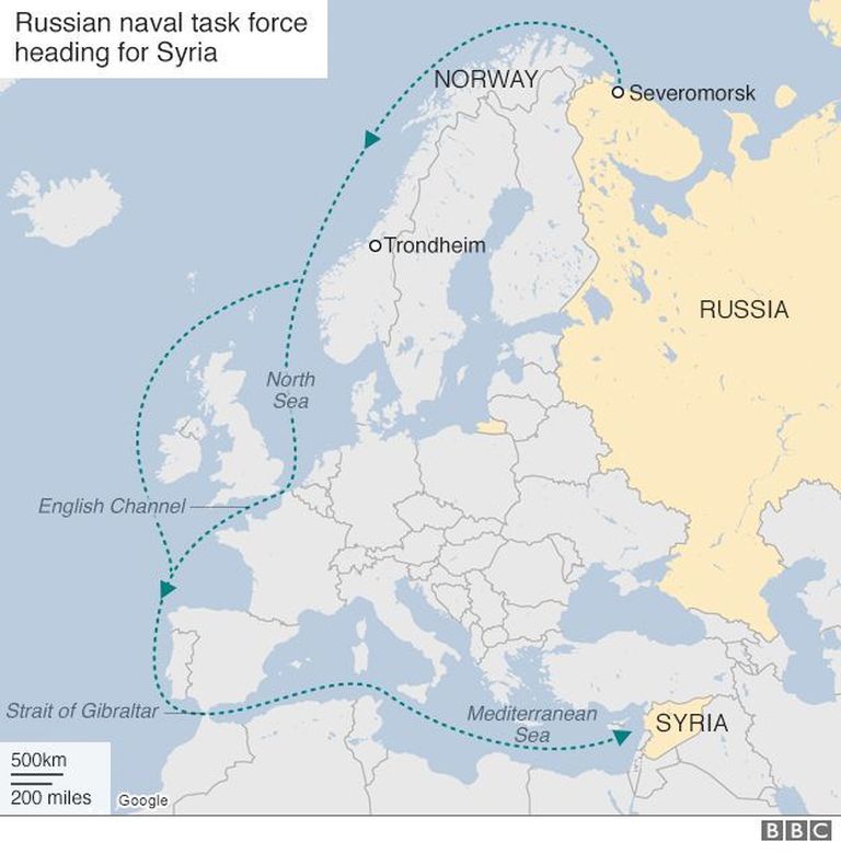 Vene sõjalaevade teekond Süüriasse.