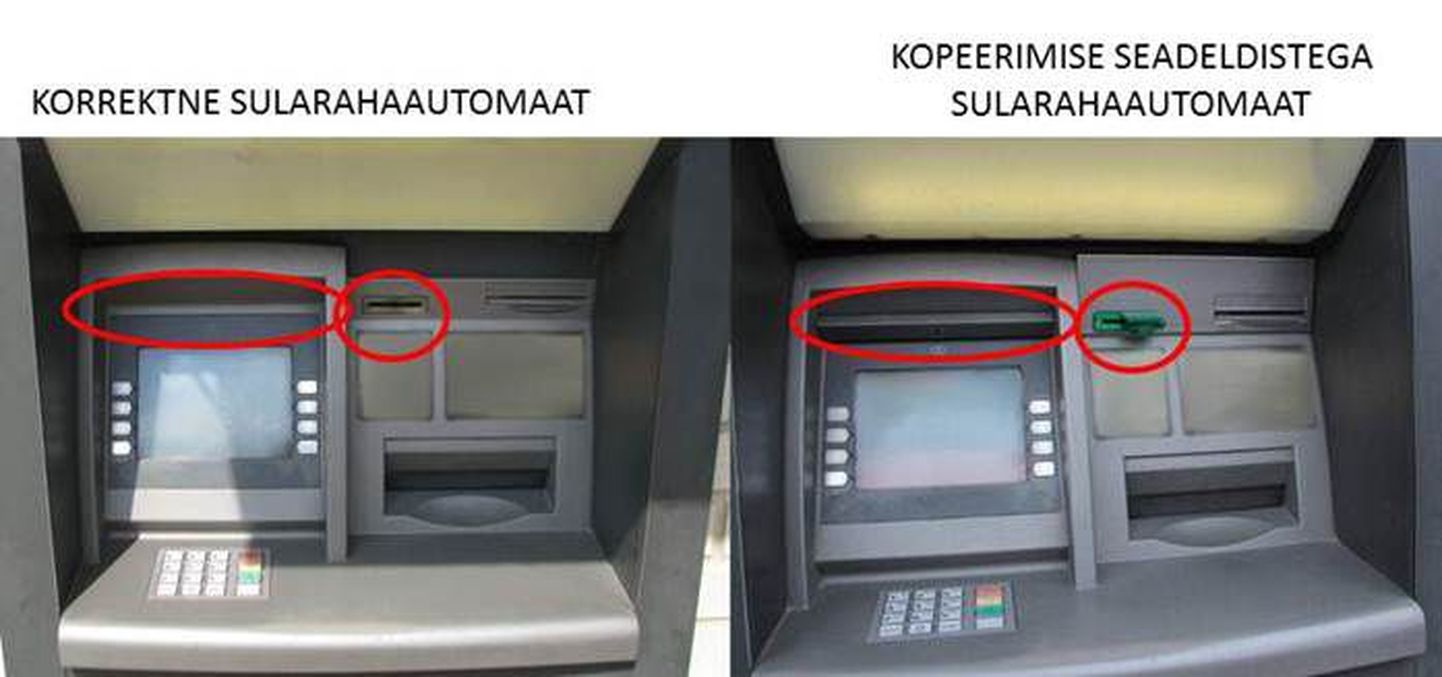 Слева - нетронутый банкомат, справа - оснащенный копирующим устройством.