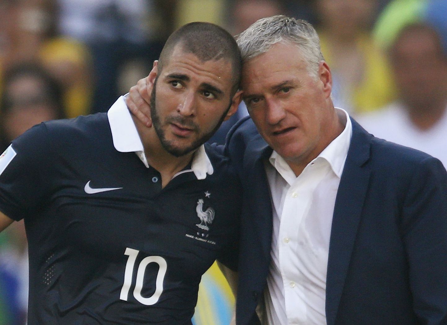 Prantsusmaa peatreener Didier Deschamps (paremal) ja Karim Benzema.