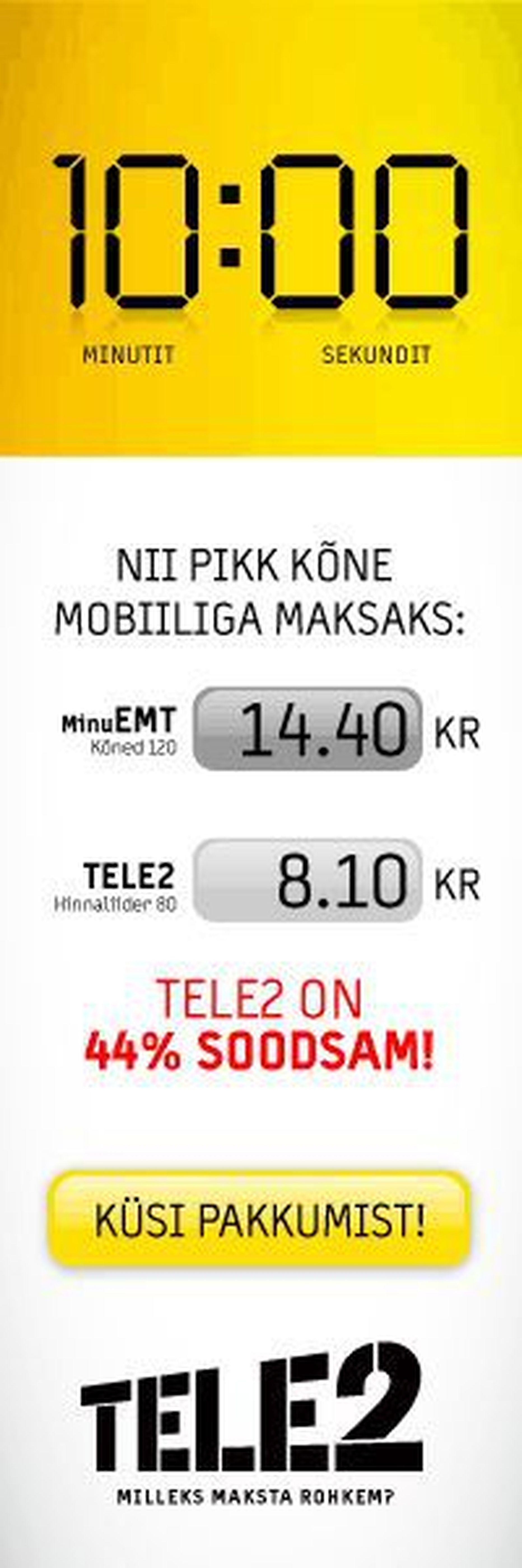 Tele2he reklaam, mis näitab reaalselt kõne peale kulutatud raha.