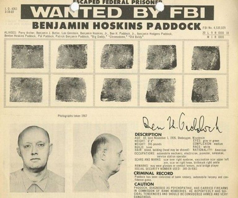 Benjamin Hoskins Paddock FBI välja antud plakatil