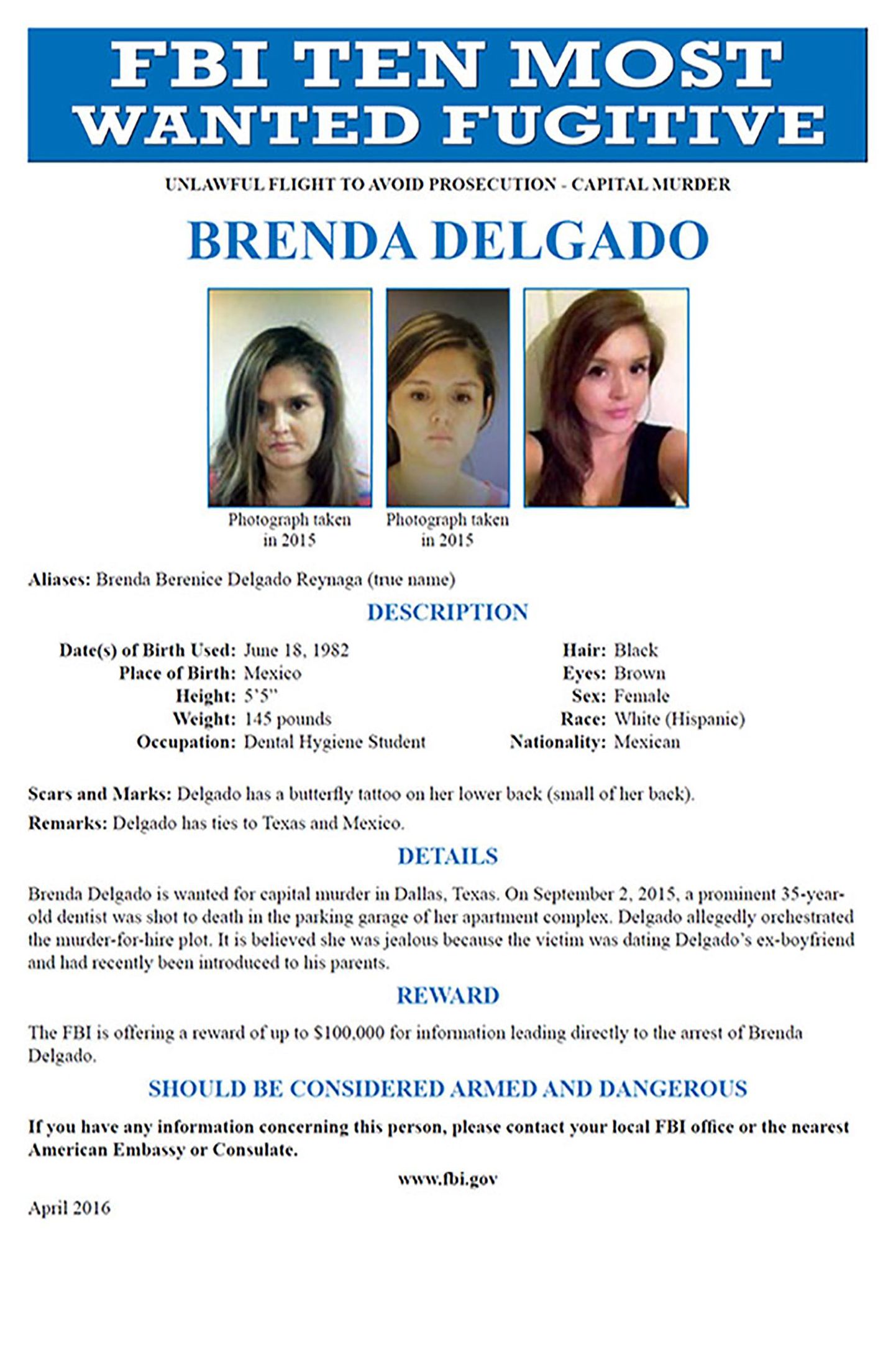 FBI poolt avaldatud Brenda Delgado tagaotsimiskuulutus