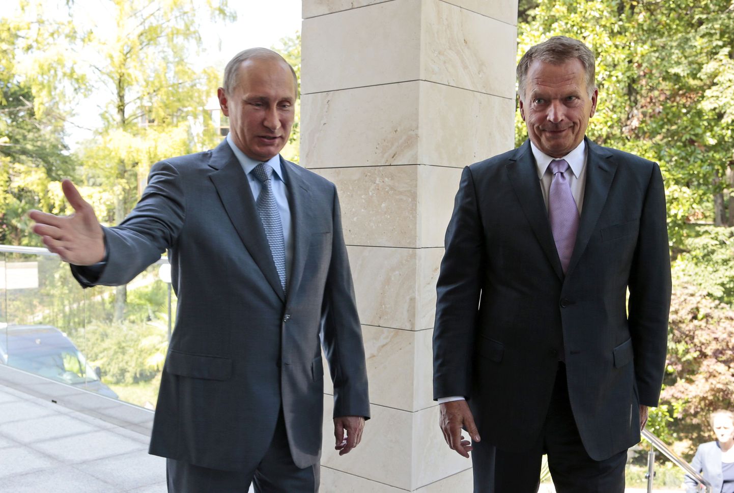 Президент России Владимир Путин и президент Финляндии Саули Ниинисте на встрече в Сочи, уже после аннексии Крыма и начала боевых действий на Донбассе, август 2014 года.