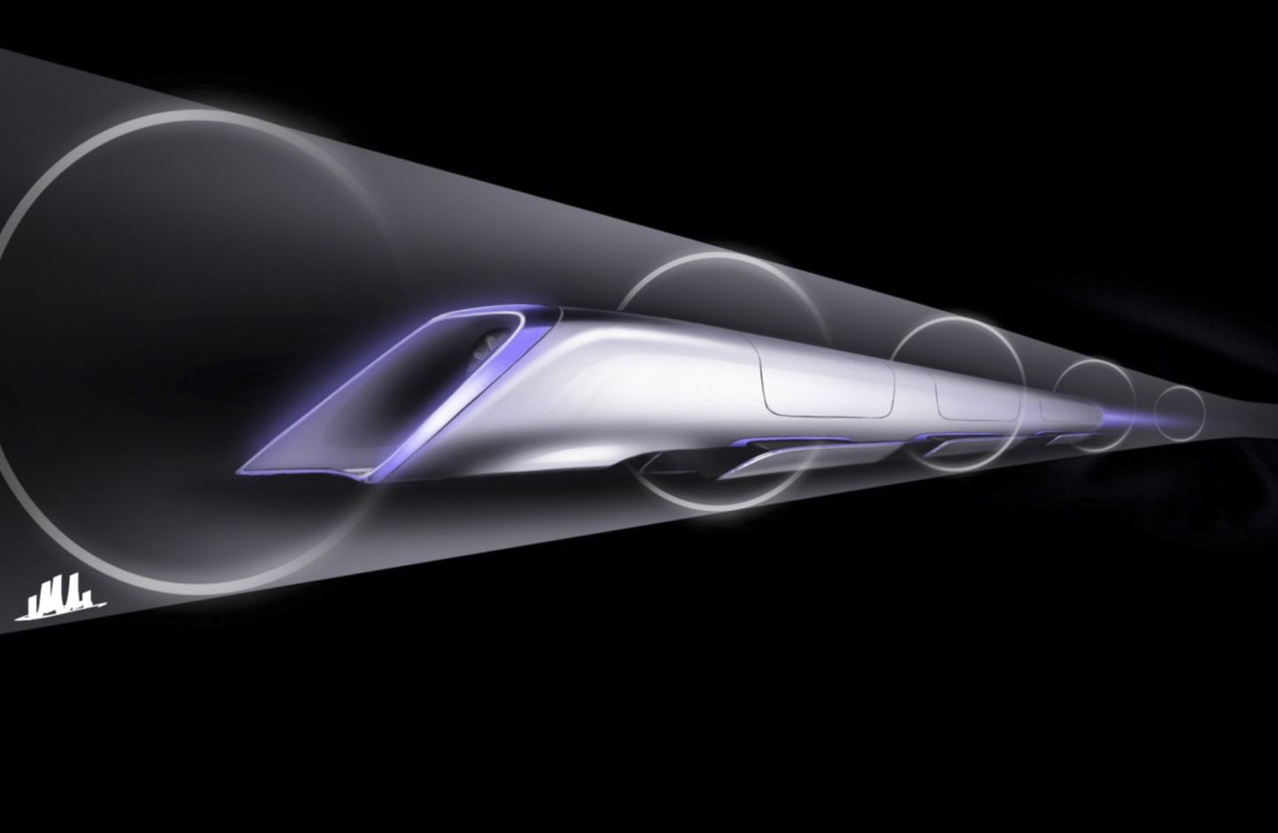 Эскиз вакуумного поезда Hyperloop.