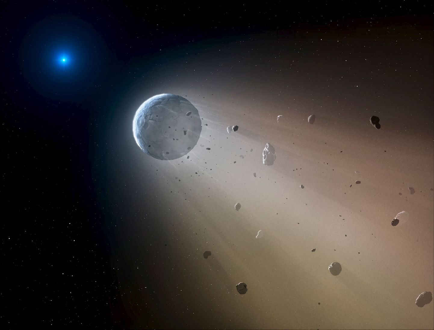 NASA kunstniku kujutis kääbusplaneet Cerese tüüpi asteroidi lagunemisest. Värskes uuringus näitavad teadlased, et asteroidid pidid oma varases nooruses olema hoopis hiiglaslikud mudakehad.