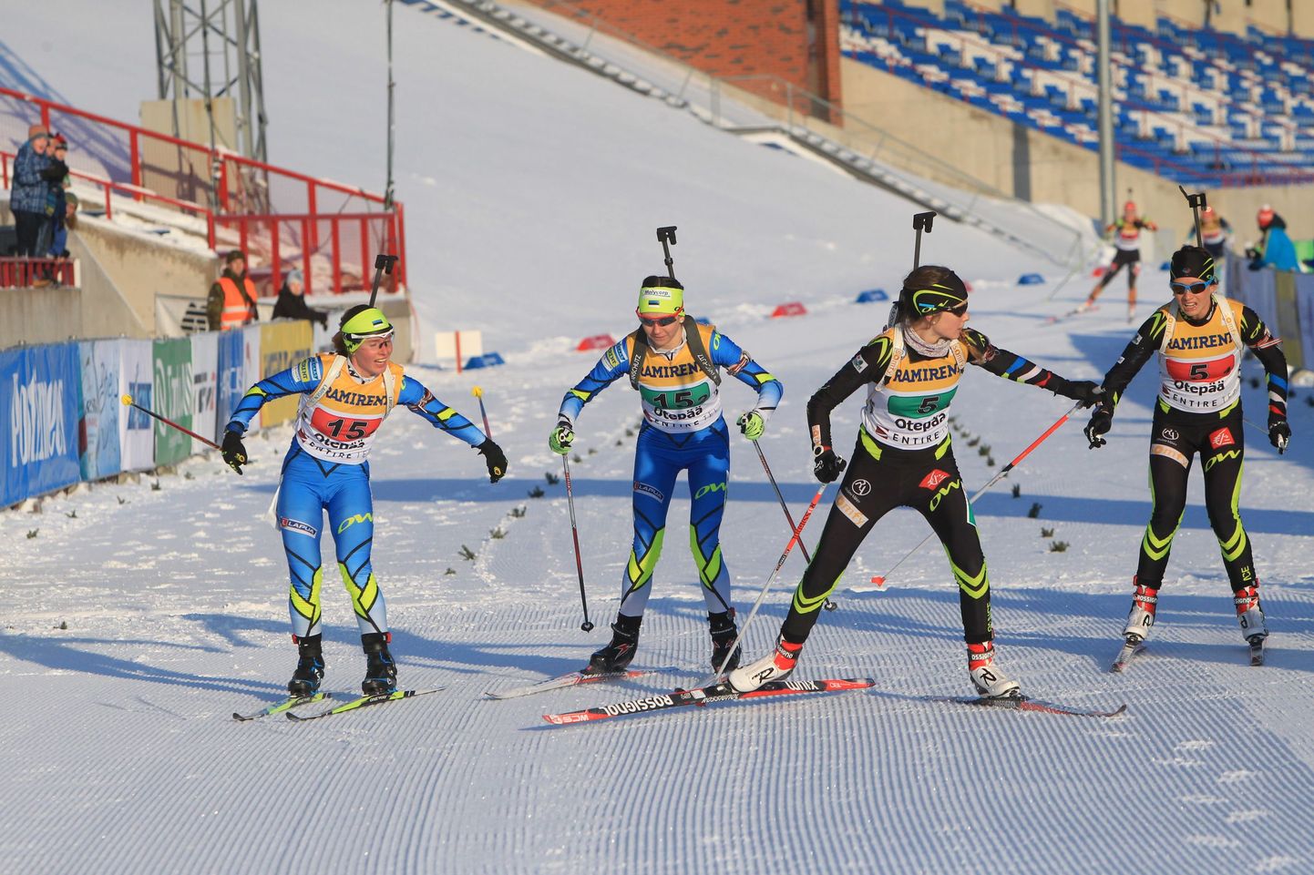 Eesti naiskond (nr. 15) saavutas Otepääl teatesõidus 9. koha. Esimene vahetus. Kadri Lehtla (vasakul) ja Darja Jurlova.