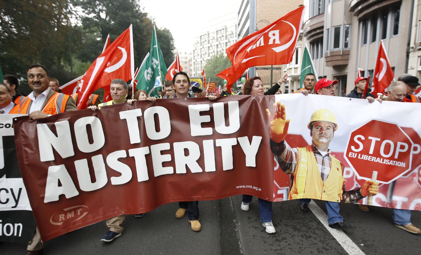 Акция протеста против сокращения бюджета стран еврозоны в Брюсселе 29 сентбяря.