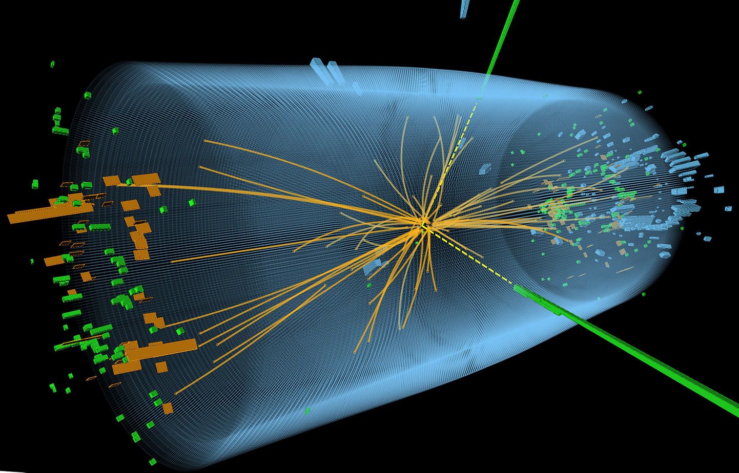 Higgsi bosoni andmetel põhjal valmis muusikapala. Pildil osakestepõrgutis toimunu, mis peaks tõendama Higgsi bosoni olemasolu