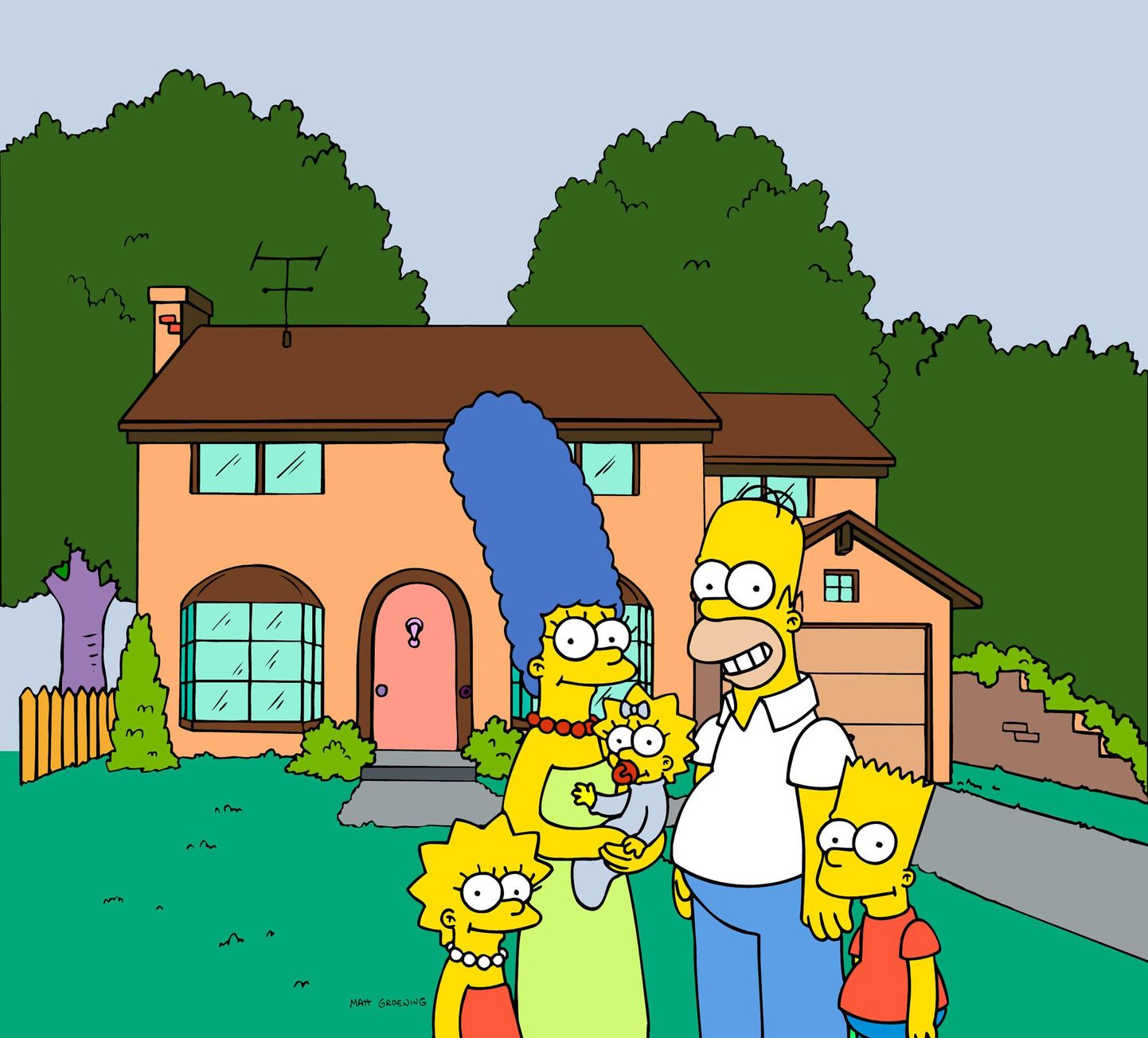 Animasarja «Simpsonid» peategelased- Lisa, Marge, Maggie, Homer ja Bart