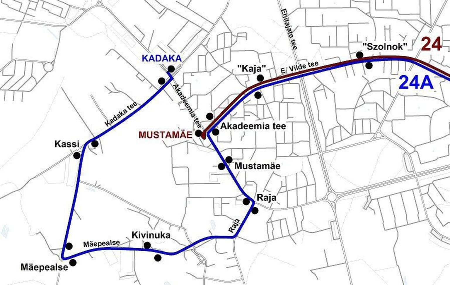 Bussiliinide 20 ja 24 marsruut.