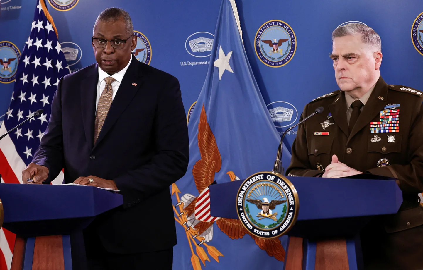 USA kaitseminister Lloyd Austin ja USA staabiülemate ühendkomitee esimees kindral Mark Milley.